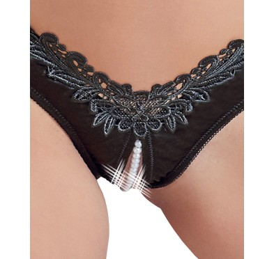 Cottelli LINGERIE - Seksowne Satynowe Majteczki Z Perełkami W Kroczu Czarne M